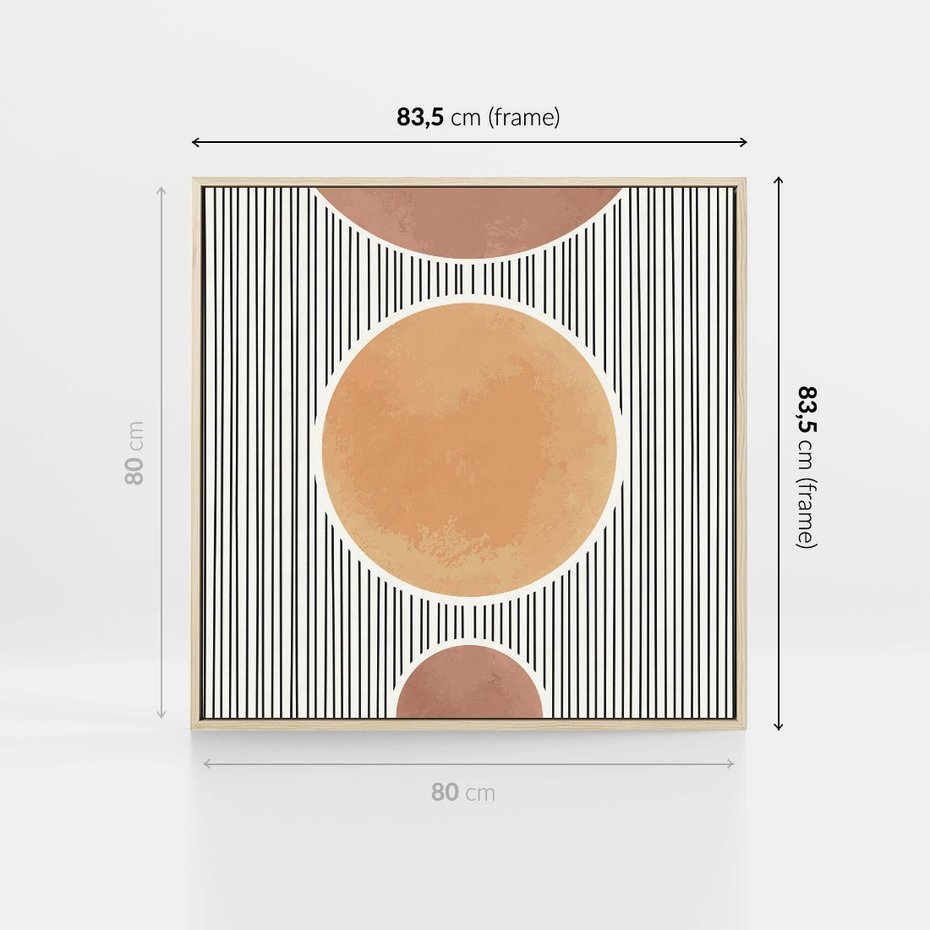 Obraz w ramie 80x80 - Taniec Linii - abstrakcyjna nowoczesna sztuka, koła okręgi - rama drewno