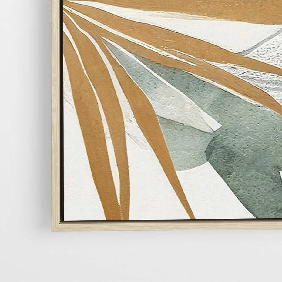 Obraz w ramie 50x70 - Współbrzmienie wewnętrznego ja - kompozycja z tropikalnych liści, stonowane kolory - rama drewno