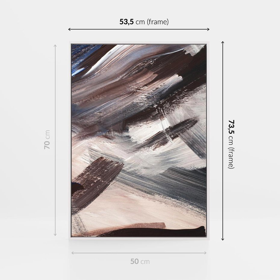 Obraz w ramie 50x70 - Eksploracja Dramaturgii - abstrakcyjny chaos, chatyczne maźnięcia pędzla - rama biała