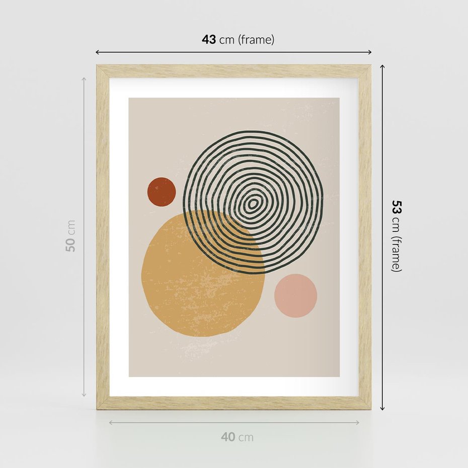 Plakat w ramie 40x50 - Boho Światło - abstrakcyjna sztuka, boho kształty - rama drewno