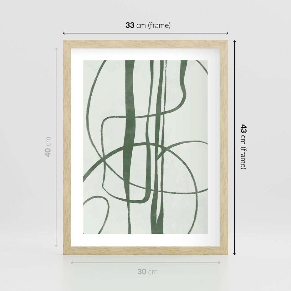 Plakat w ramie 30x40 - Zielony Spokój - zielona abstrakcja, spokojny plakat - rama drewno