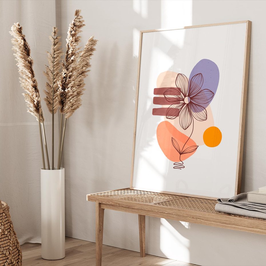 Plakat w ramie 40x50 - Migocące Odbicia Kwiatów - abstrakcyjna sztuka, plamy - rama drewno