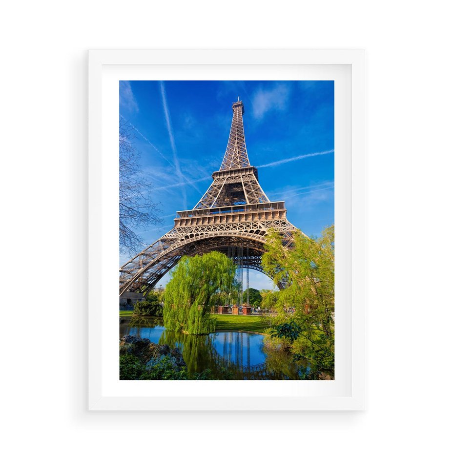 Plakat w ramie 50x70 - Wieża Eiffla w Paryżu - Eiffla, Paryż - rama biała
