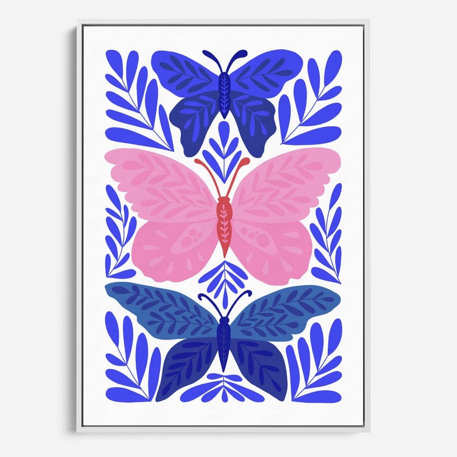 Obraz w ramie 80x120 - Delikatna Symfonia Natury - motyle, rośliny - rama biała