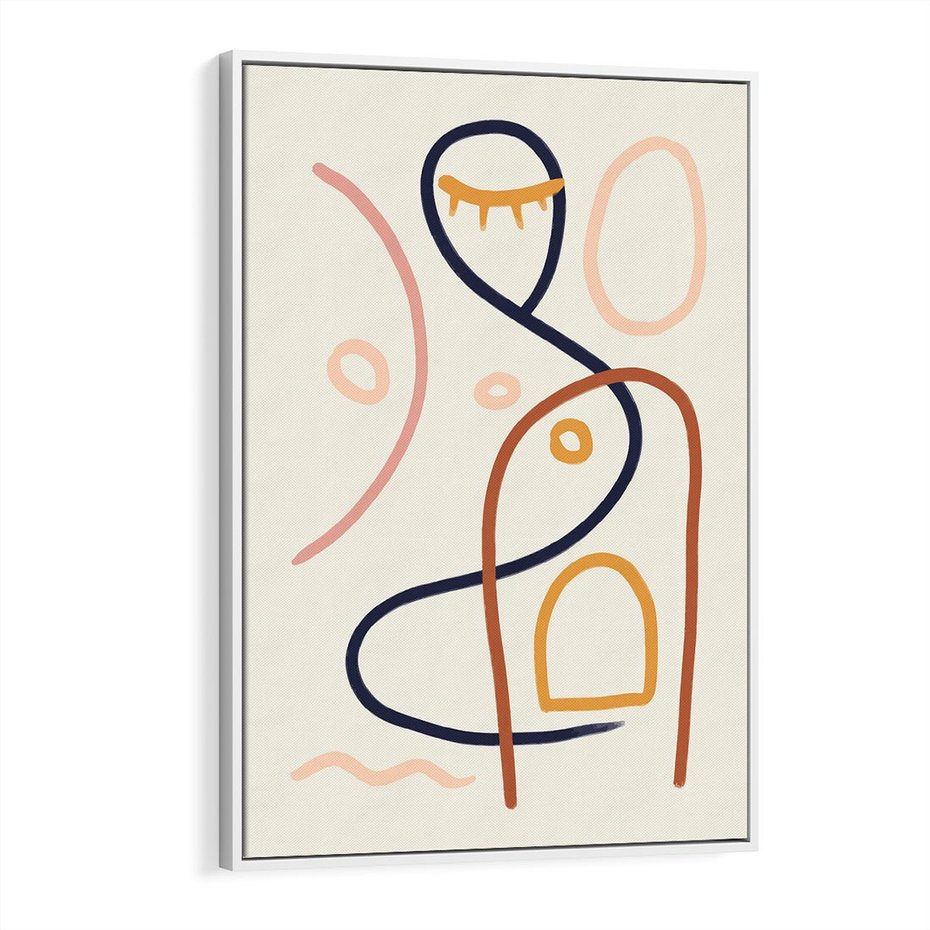 Obraz w ramie 80x120 - Mgnienie Oka - abstrakcja w stylu picasso, beżowe tło - rama biała