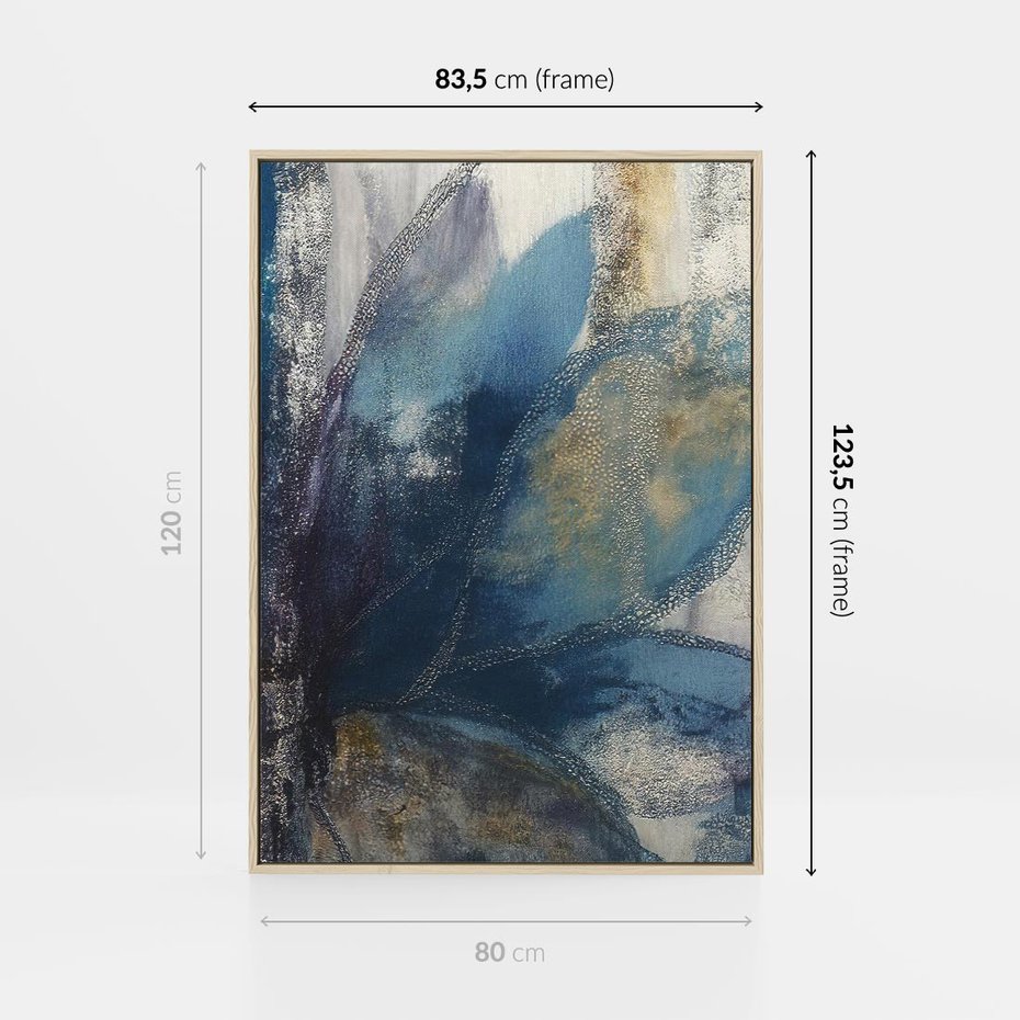 Obraz w ramie 80x120 - Tekstura Kwiatu - olejny obraz, niebieski kwiat - rama drewno