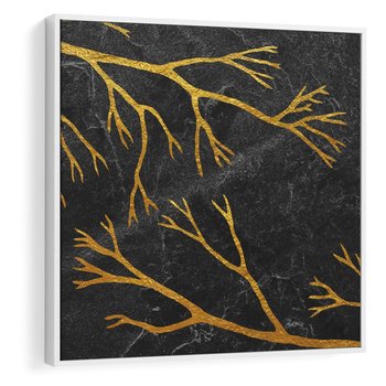Obraz w ramie 80x80 - Marmurowe Drzewa Snu - złote gałęzie, drzewa - rama biała