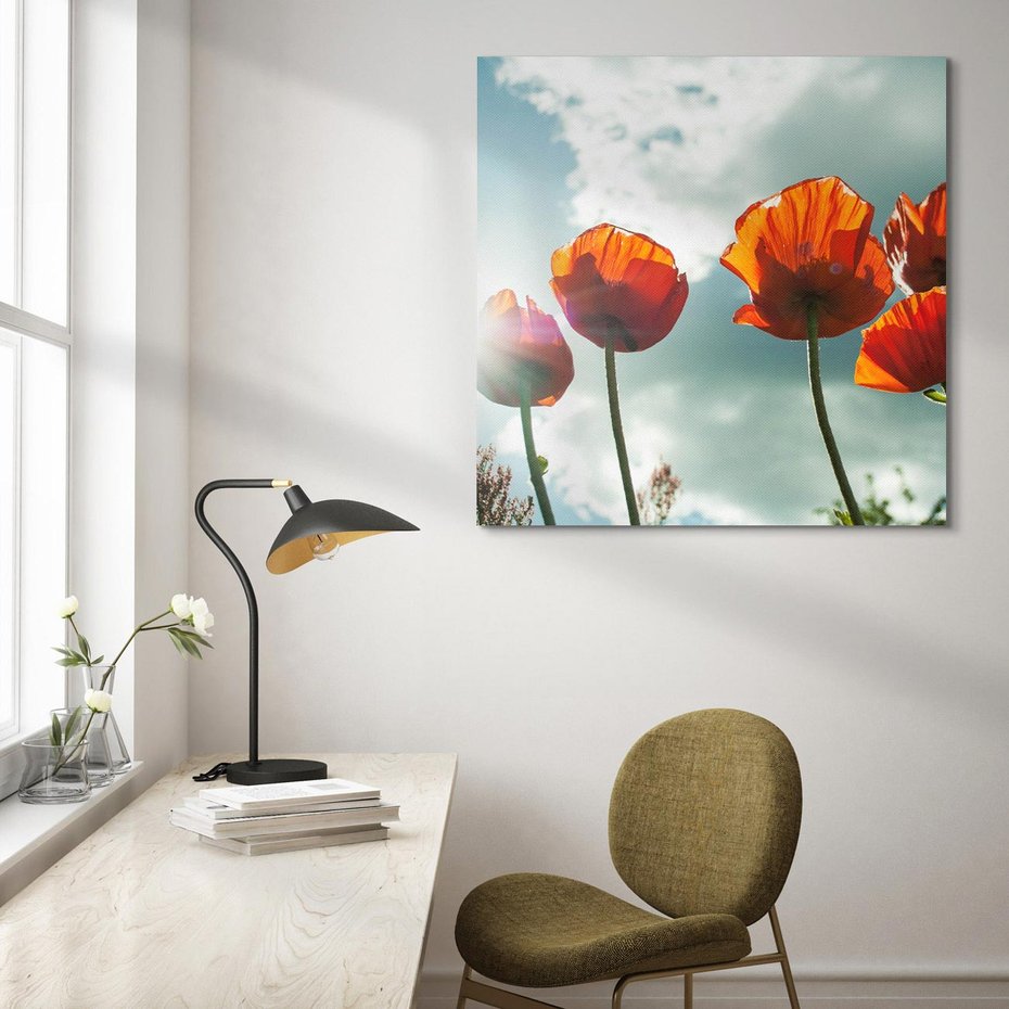 Obraz na płótnie 40x40 - Kwiaty pod niebem: piękno natury - kwiaty, niebo