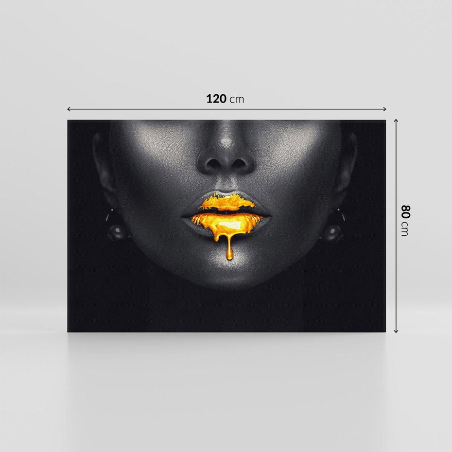 Obraz na płótnie 120x80 - Złote Usta Kobiety - złote, usta