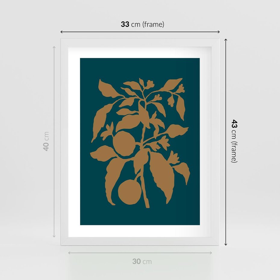 Plakat w ramie 30x40 - Boho Ekspresja Emocji - abstrakcyjna boho grafika, ciemne zielone tłó - rama biała