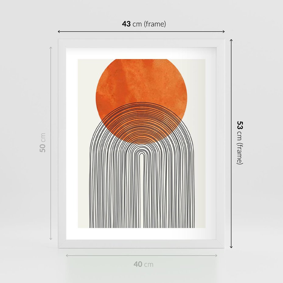 Plakat w ramie 40x50 - Abstrakcyjne Pulsacje - koło, boho styl - rama biała