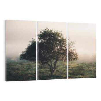 Obraz na płótnie 120x80 - Zamglona Prostota - artystyczna fotografia, samotne drzewo na zamglonej łące