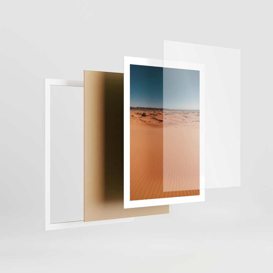 Plakat w ramie 50x70 - Piasek w Przytulnym Wnętrzu - pustynia, piasek - rama biała