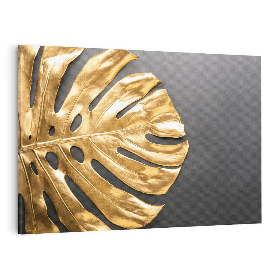 Obraz na płótnie 120x80 - Złoty Liść Monstera - złoty, liść