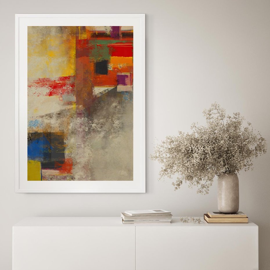 Plakat w ramie 30x40 - Abstrakcja olejna - kształty i kolory - abstrakcja, olejna - rama biała