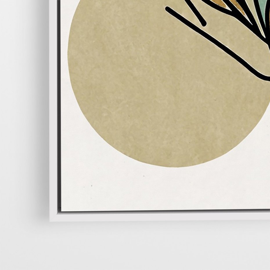 Obraz w ramie 80x120 - Migocące Ścieżki Wizji - abstrakcyjny obraz boho, liście - rama biała