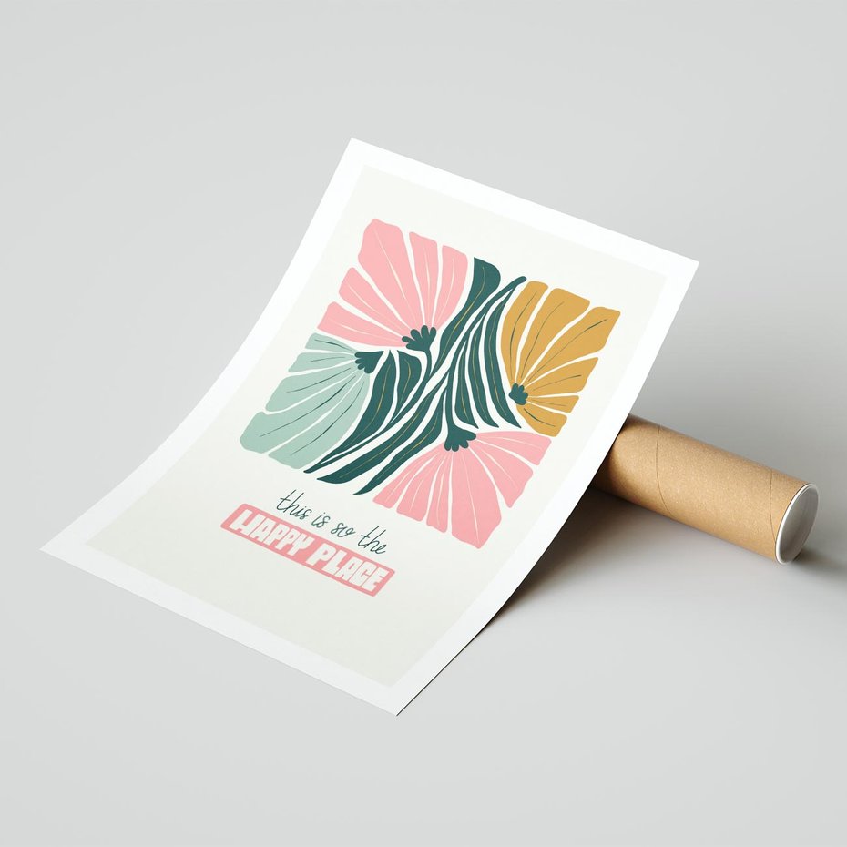 Plakat bez ramy 21x30 - Impresje kwiatowej abstrakcji - retro kwiatowa grafika, kompozycja