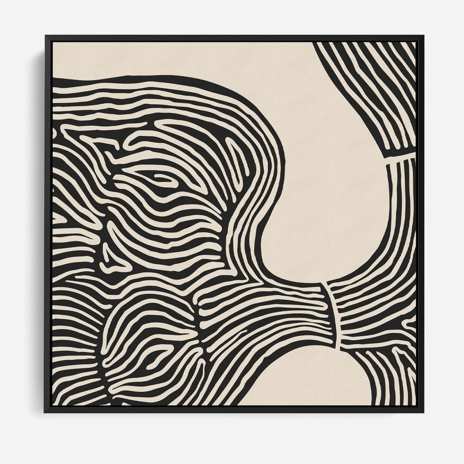 Obraz w ramie 50x50 - Harmonijne Kształty - abstrakcyjne ryciny, czarno biały - rama czarna