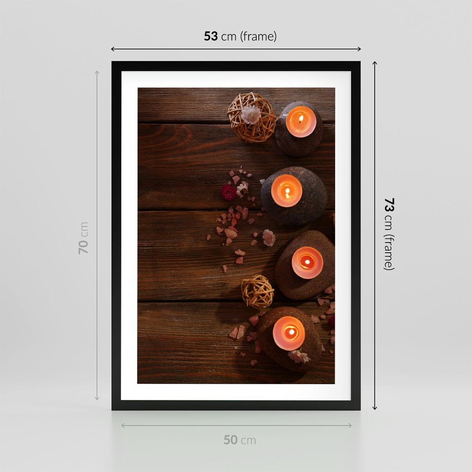 Plakat w ramie 50x70 - Relaksujące spa z pochodniami - spa, świece - rama czarna