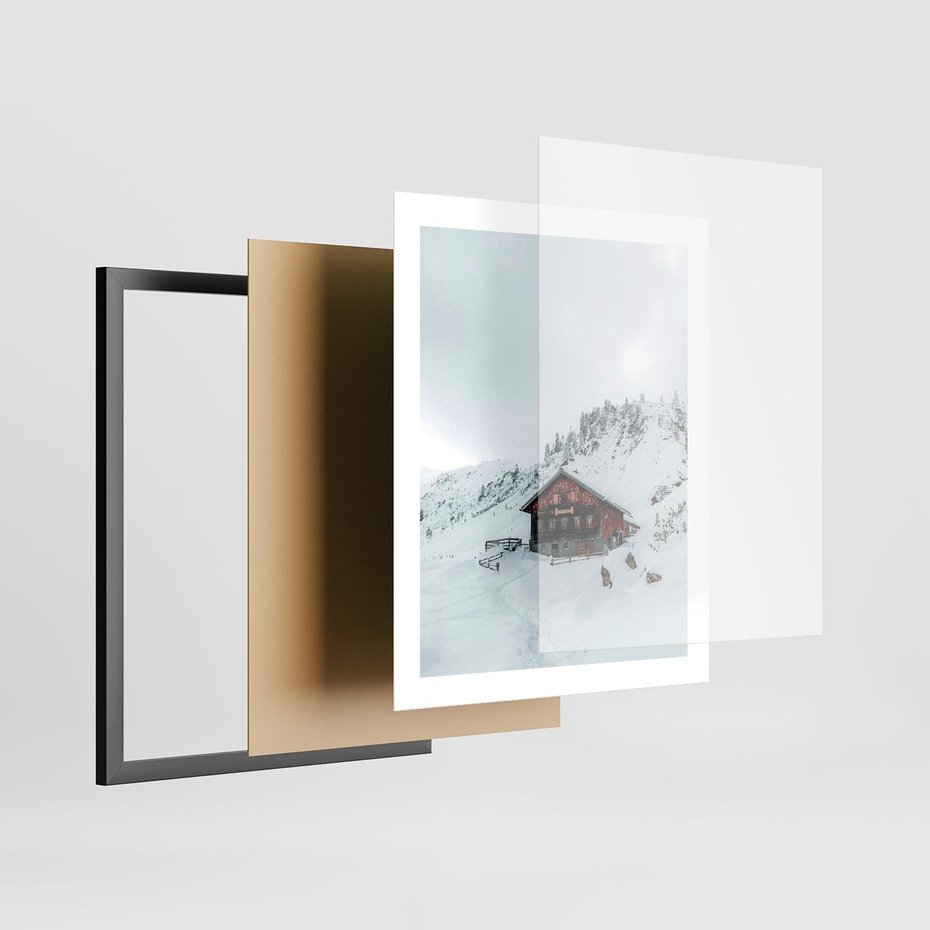 Plakat w ramie 40x50 - Zimowa Magia - domek, śnieg - rama czarna