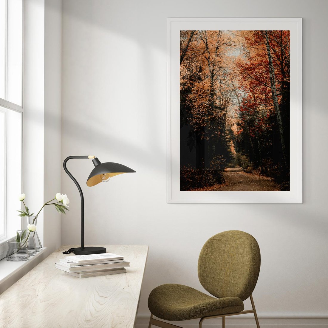 Plakat bez ramy 50x70 - Drzewa w Czerwonych Liściach - las, jesienny las