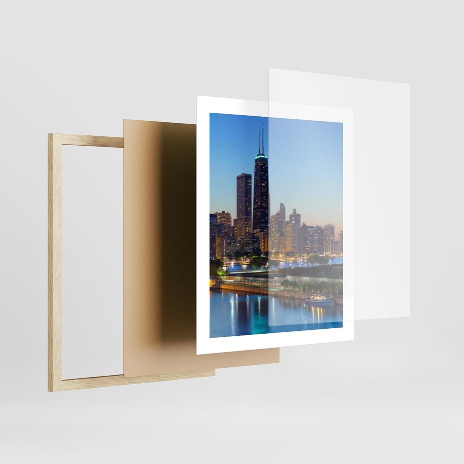 Plakat w ramie 40x50 - Miasto nad Rzeką - miasto, rzeka - rama drewno