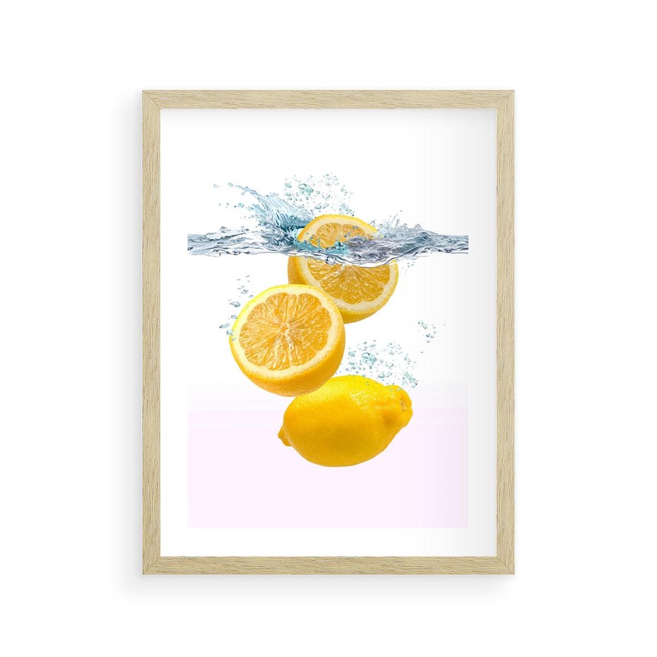 Plakat w ramie 30x40 - Świeże cytryny pełne smaku - cytryny, owoce - rama drewno