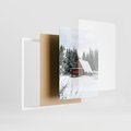 Zestaw obrazy w ramie 30x40 galeria - Las, zima, domki, śnieg - rama biała