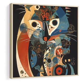 Obraz w ramie 50x50 - Księga Surrealnych Wymiarów - abstrakcyjny obraz olejny, kot - rama drewno