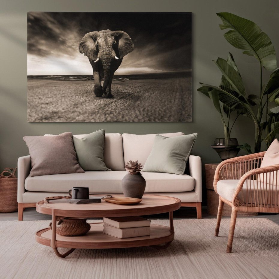 Obraz na płótnie 70x50 - Słoń - Wielki Przyjaciel Morza - słoń, plaża
