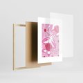 Plakat w ramie 50x70 - Roztańczone Kraby - różowe kwiaty i kraby, abstrakcyjna kompozycja - rama drewno