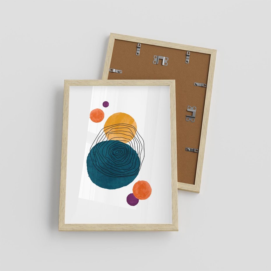 Plakat w ramie 30x40 - Kolorowe Plam z Czarnymi Liniami - kolorowe plamy, szkic - rama drewno
