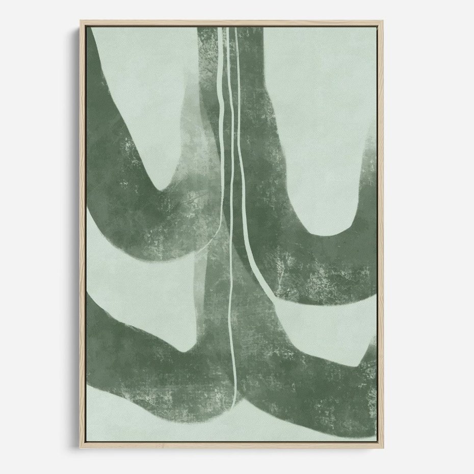 Obraz w ramie 80x120 - Nurtująca Kompozycja Zieleni - abstrakcyjne delikatne zielone linie, podobne do gałęzi kwiatów - rama drewno