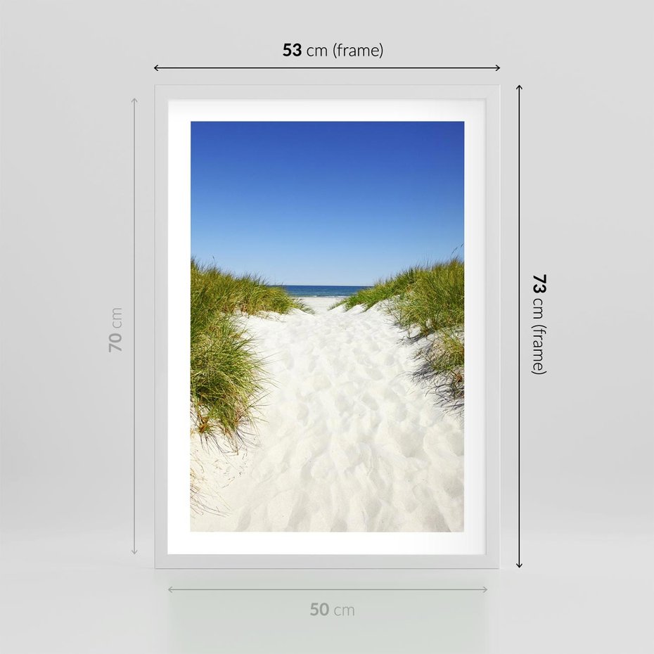 Plakat w ramie 50x70 - Relaks nad Morskimi Wzgórzami - plaża, wydmy - rama biała