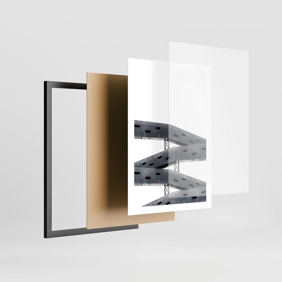 Plakat w ramie 50x70 - Monochromatyczna Sztuka Nowoczesnych Budynków - architektura, nowoczesne formy - rama czarna