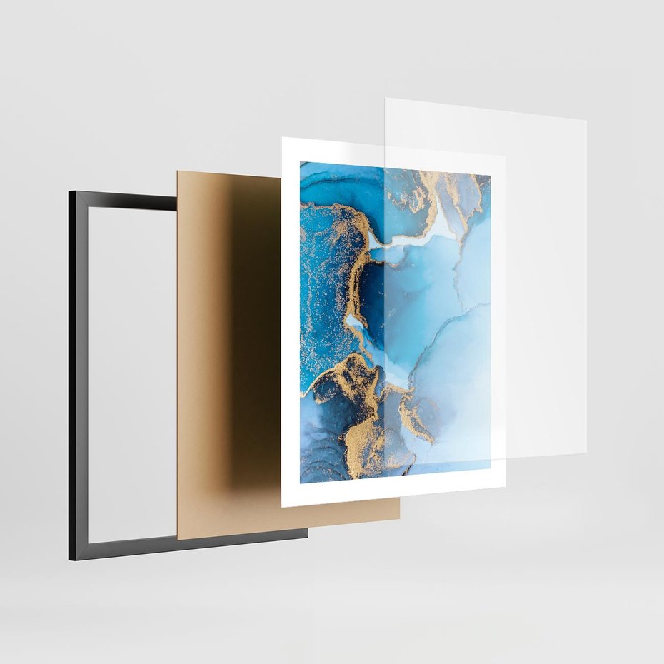 Plakat w ramie 40x50 - Elegancja i Wyrafinowanie - marmur, złoto - rama czarna