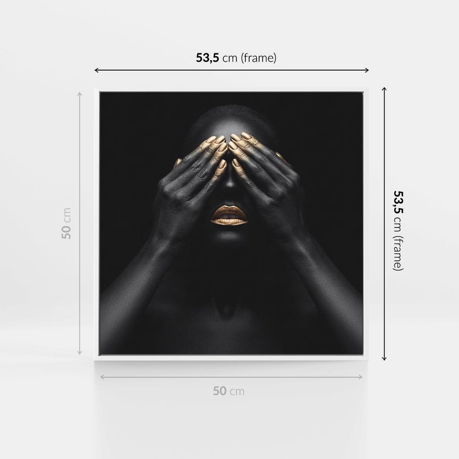 Obraz w ramie 50x50 - Złote Usta wyjątkowa subtelność - złote usta, złote palce - rama biała