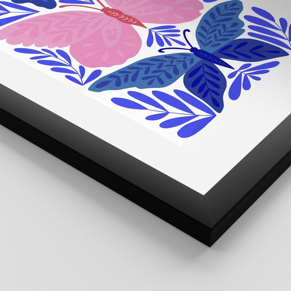 Plakat w ramie 40x50 - Delikatna Symfonia Natury - motyle, rośliny - rama czarna