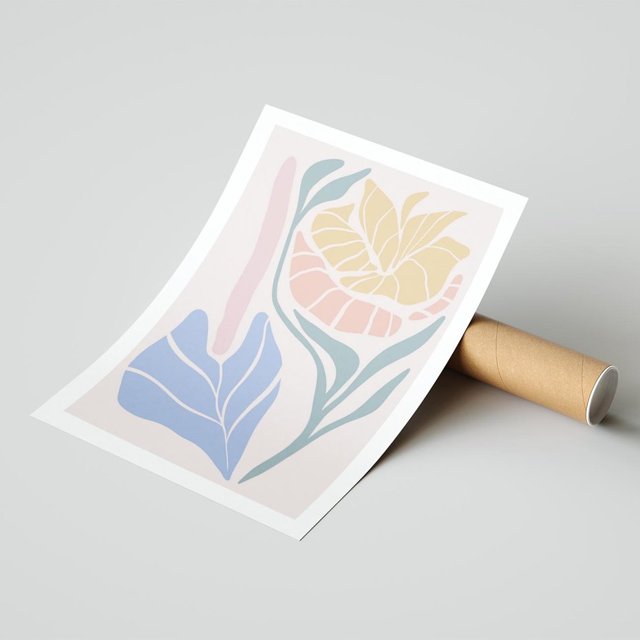 Plakat bez ramy 21x30 - Kwiatowe Granice Kształtów - nowoczesny plakat, kwiaty w pastelowych kolorach