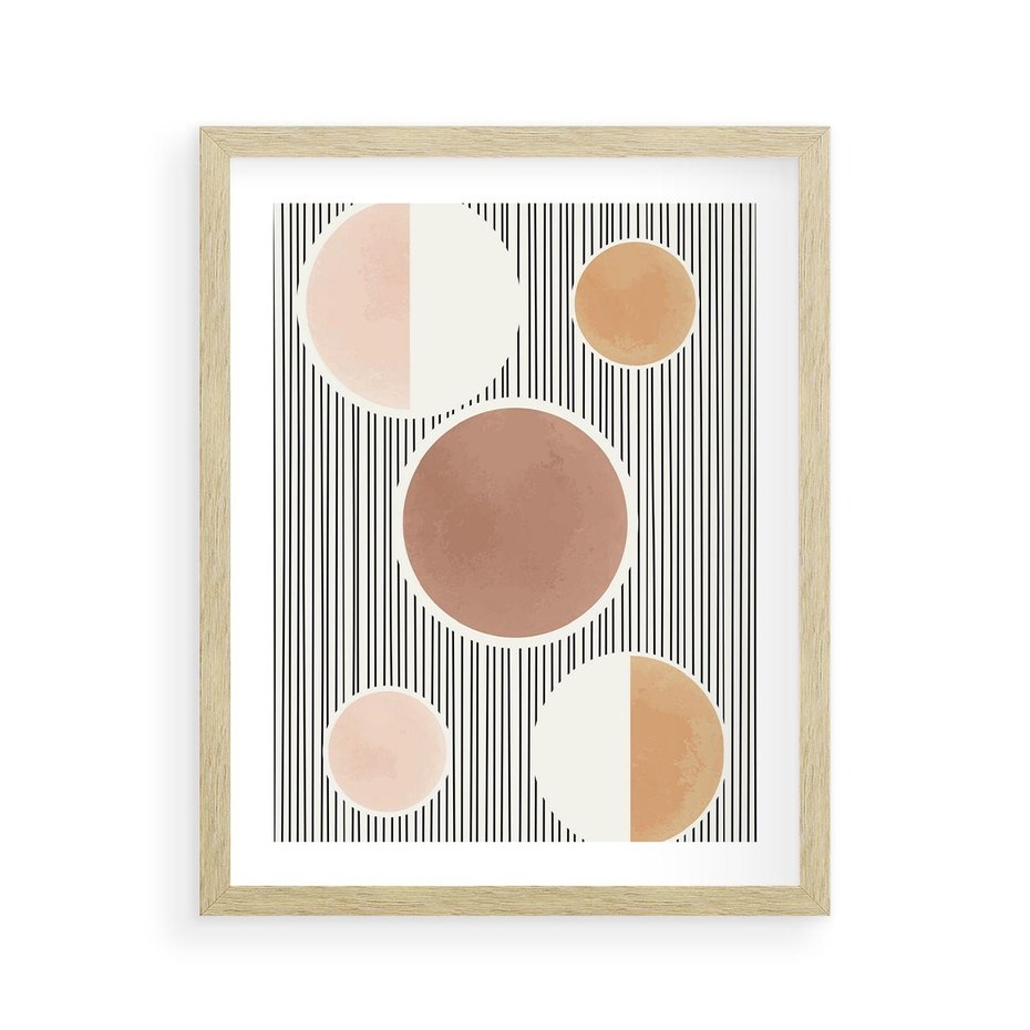 Plakat w ramie 40x50 - Rozplątane Granice - abstrakacyjna nowoczesna sztuka, koła okręgi - rama drewno