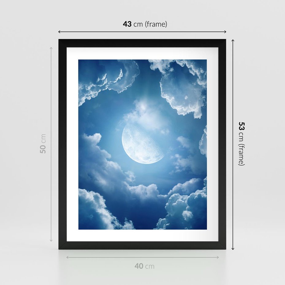Plakat w ramie 40x50 - Księżycowe Chmury - księżyc, chmury - rama czarna