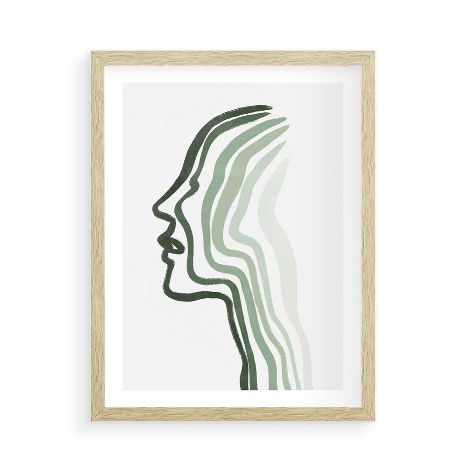 Plakat w ramie 50x70 - Zielony Profil - abstrakcja, zielony portret z profilu - rama drewno