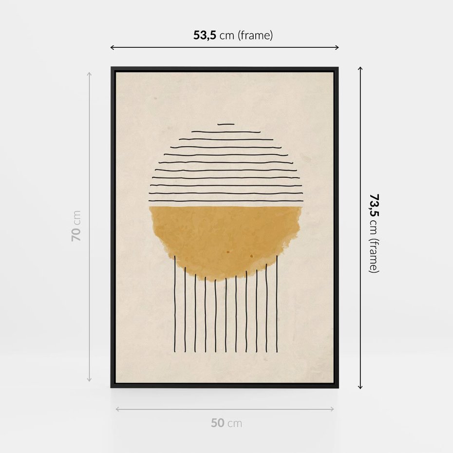 Obraz w ramie 50x70 - Podróżne Kreski - akwarelowa plama, geometryczne szkicowane kształty - rama czarna
