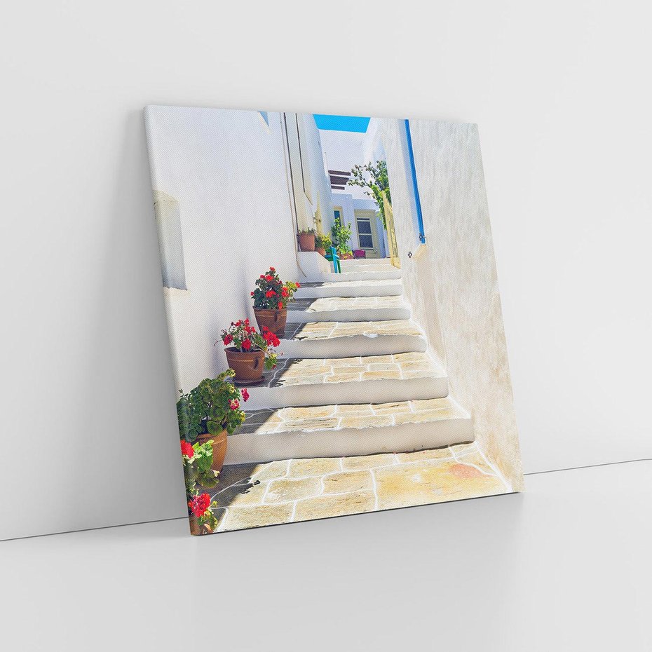 Obraz na płótnie 50x50 - Urok Greckiej Uliczki - grecka, uliczka