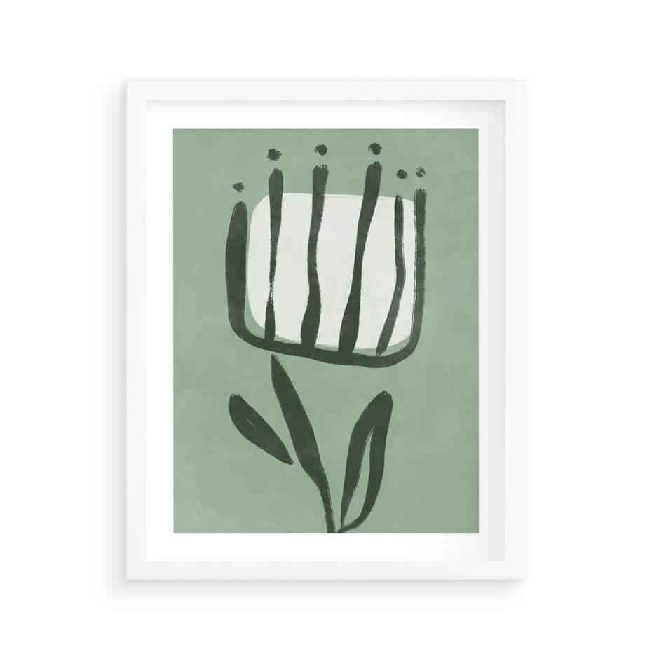 Plakat w ramie 40x50 - Objęcia Zieleni - zielona abstrakcja, zgaszona zieleń - rama biała