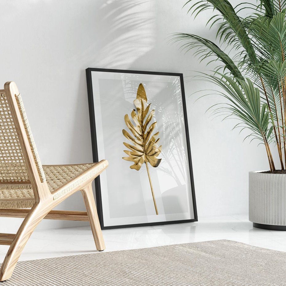 Plakat w ramie 30x40 - Ponadczasowy Urok - złote, liście - rama czarna