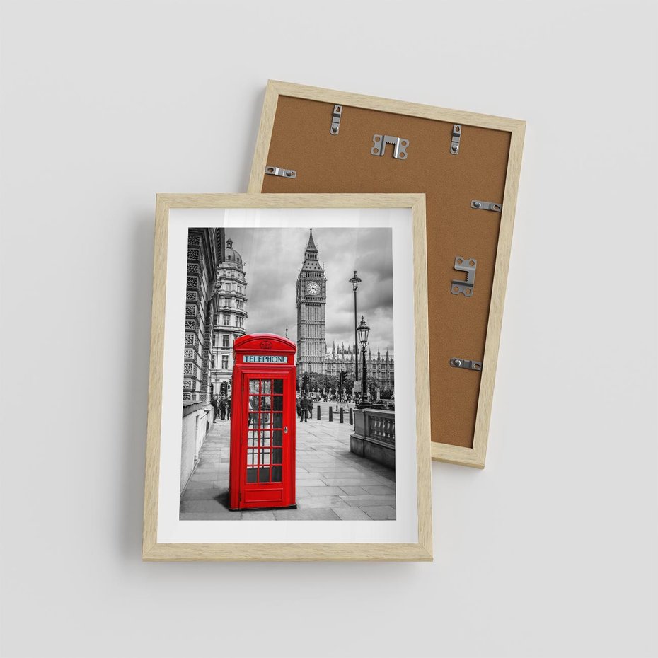 Plakat w ramie 30x40 - Budka telefoniczna w Londynie - budka, Londyn - rama drewno