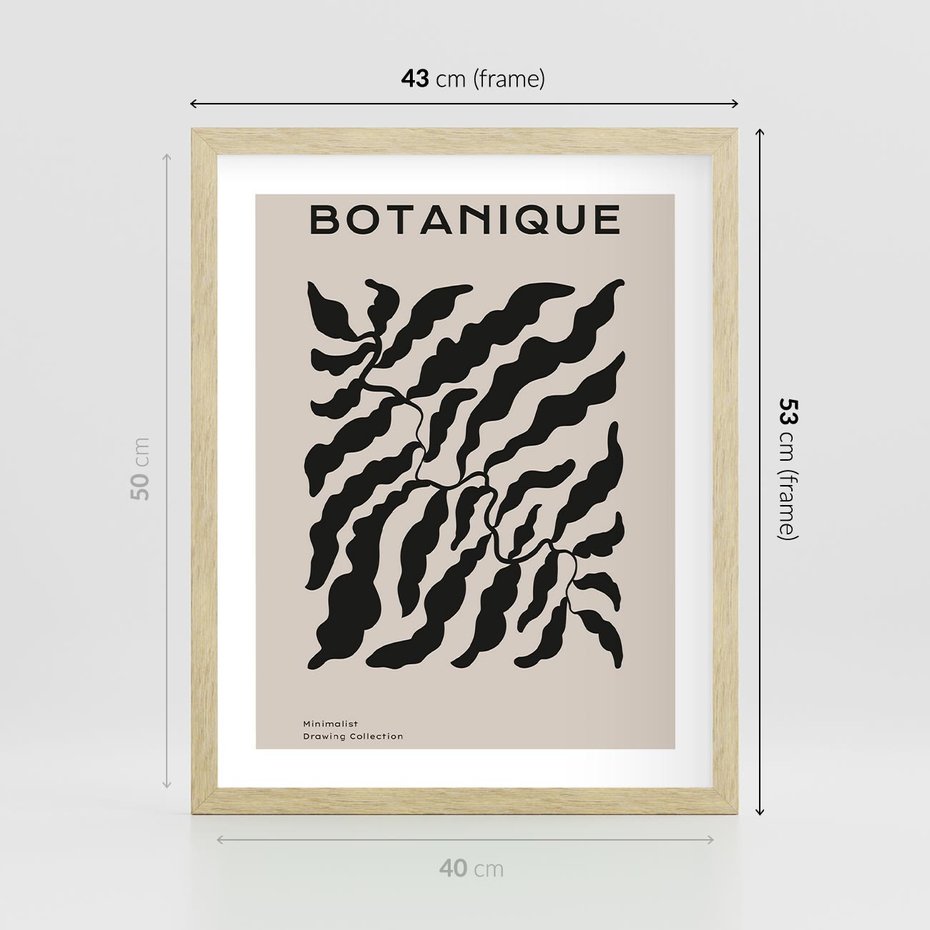 Plakat w ramie 40x50 - Księga Odbić - abstrakcyjne liśćie, roślinne motywy - rama drewno