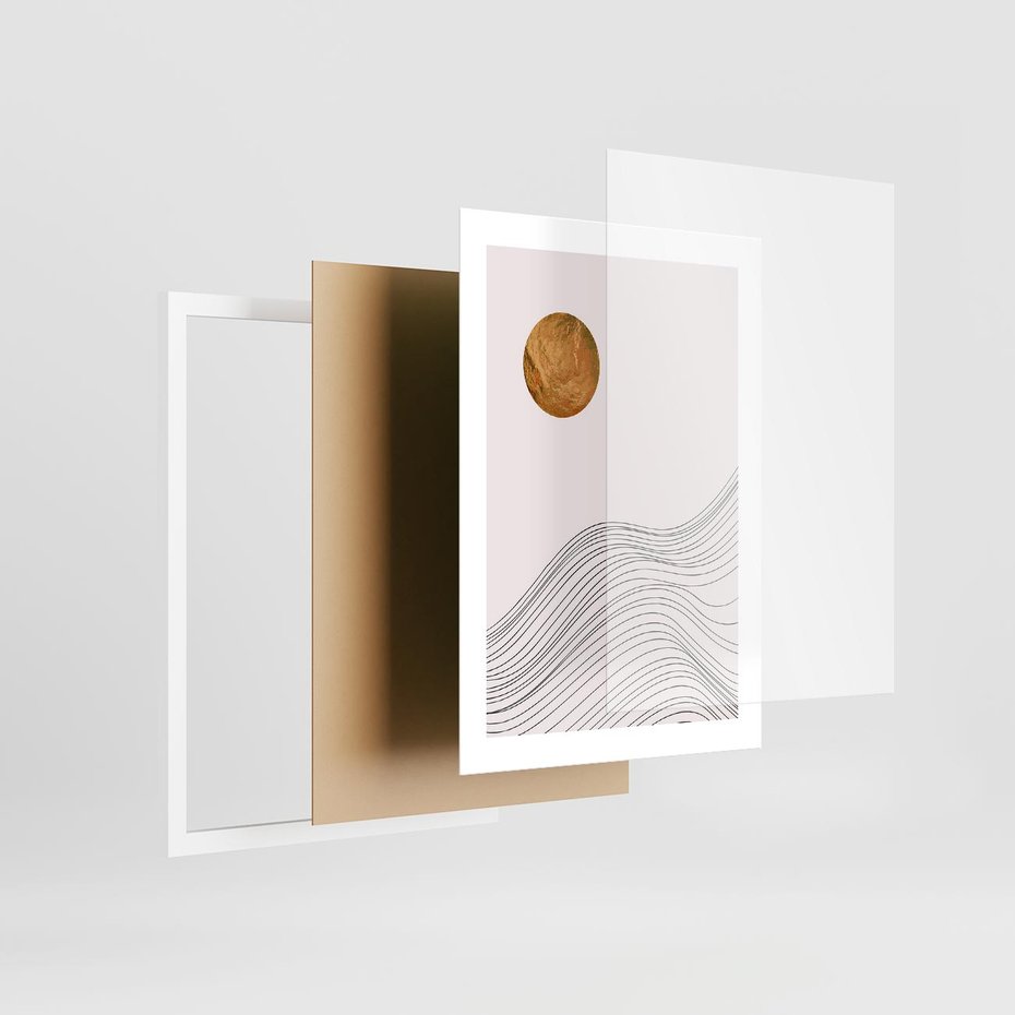 Plakat w ramie 30x40 - Minimalistyczne Słońce: Blask i Złoto - grafika, minimalizm - rama biała