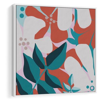 Obraz w ramie 80x80 - Harmonijne Formy - abstrakcyjna kompozycja kwiatowych form, kolor zgaszone - rama biała